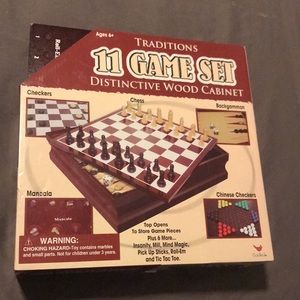 Traditions 11 Game Set in Distinctive Wood Cabinet-NEW